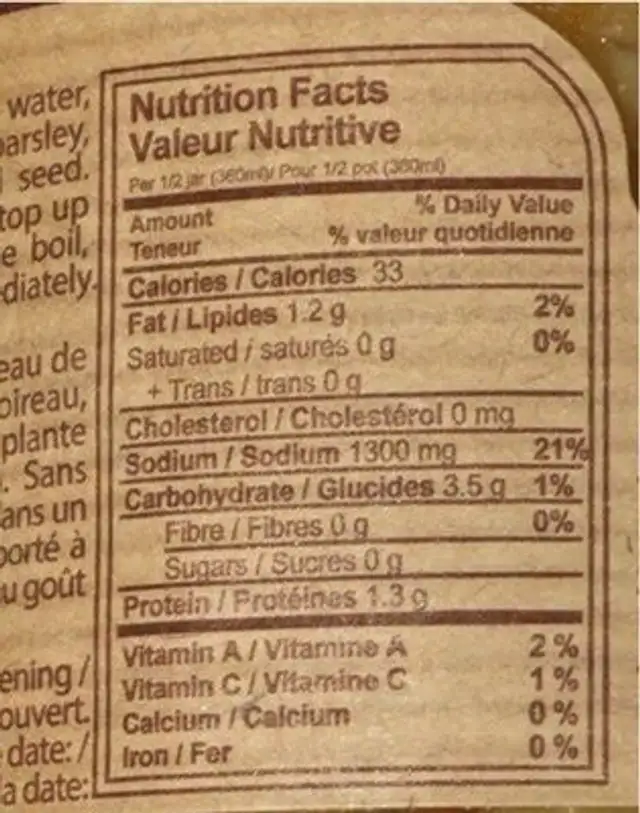 Vegetable Soup nutrition facts table