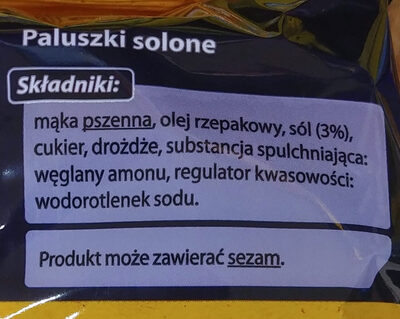 Paluszki solone ingredients label