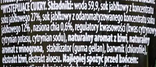Chia seeds o smaku kiwi i aloesu ingredients label