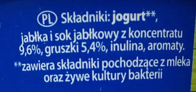 Jogurt jabłko i gruszka ingredients label
