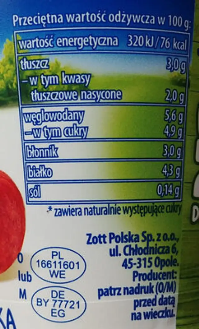 Jogurt jabłko i gruszka nutrition facts table
