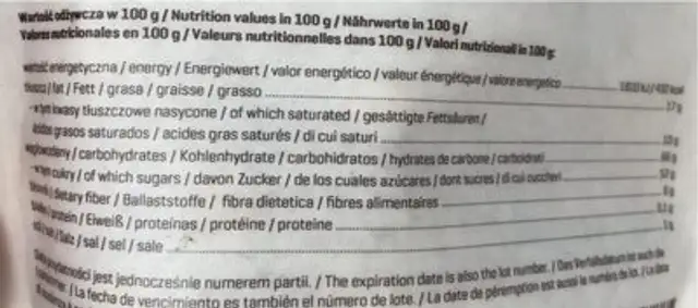 Coconut crunch nutrition facts table