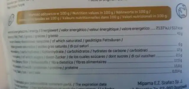 Granola Keto with cocoa nutrition facts table