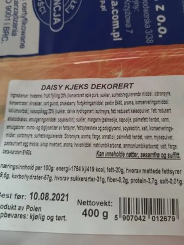 kjeks ingredients label