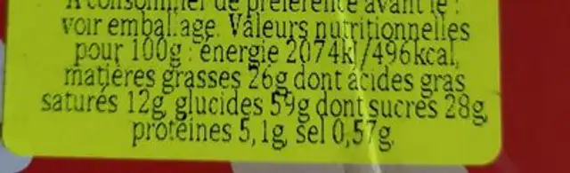 Dr Gérard nutrition facts table