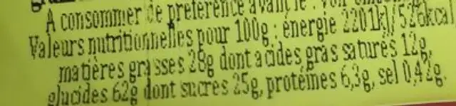 Smiley choco nutrition facts table