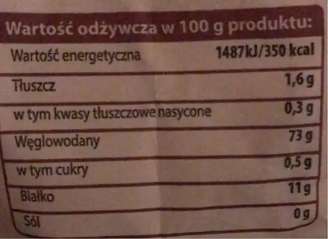 Farine nutrition facts table