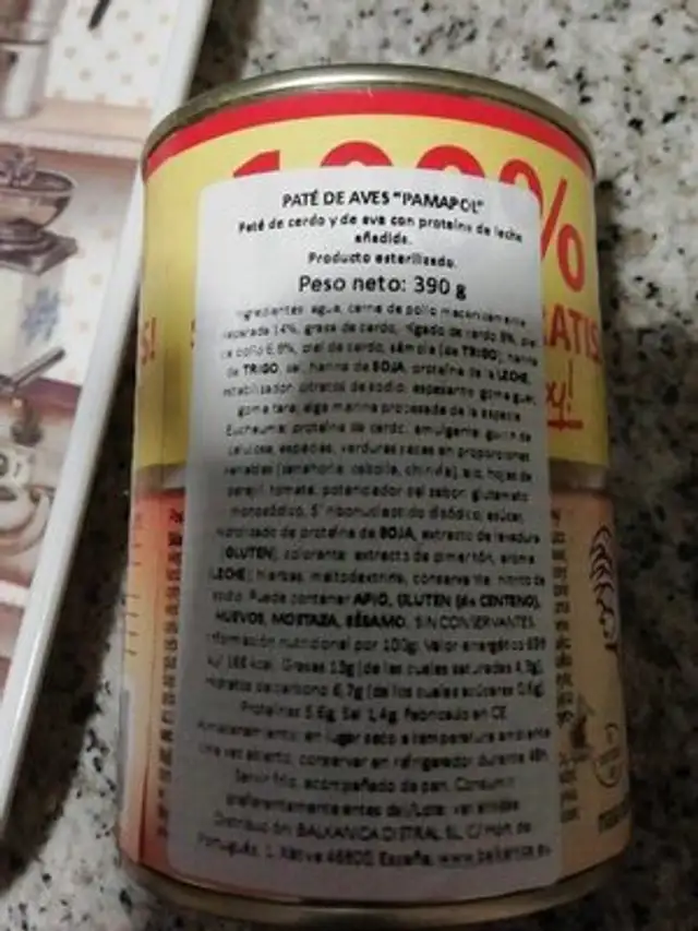 Paté pollo nutrition facts table