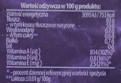 Masło ekstra z Łukowa nutrition facts table