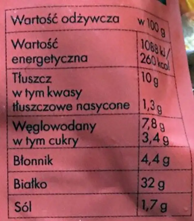 Bezmięsny boczek w stylu węgierskim z czosnkiem nutrition facts table