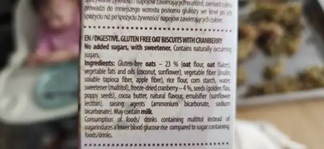 Digestive Cranberry ingredients label