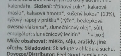 Adventní kalendář čokoládový ingredients label