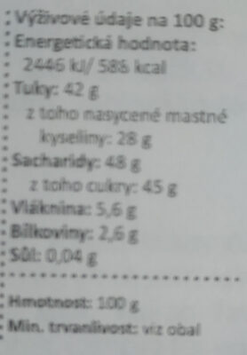 Adventní kalendář čokoládový nutrition facts table