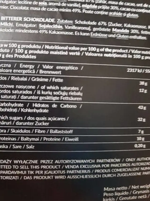 Almonds nutrition facts table