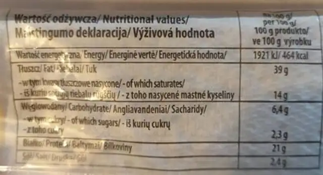 Kabanos Kkasycznyy nutrition facts table