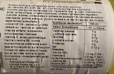 Oshee isotonic lemon nutrition facts table