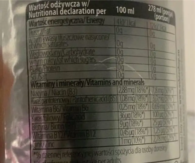 Protection vitamin water nutrition facts table