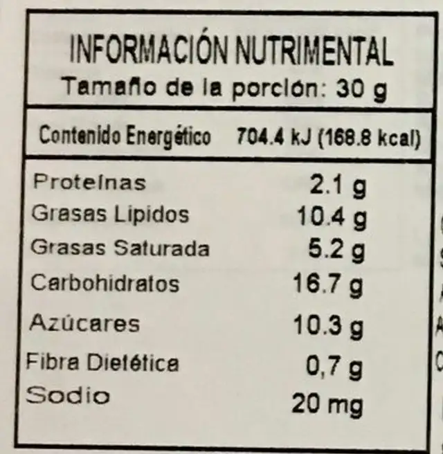 WAFLIN NUGATIN nutrition facts table