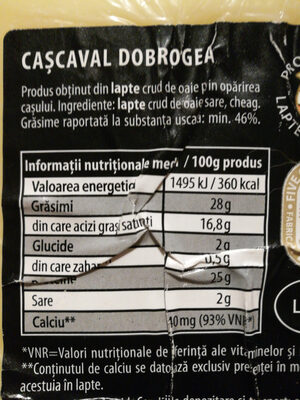 Cașcaval Dobrogea ingredients label