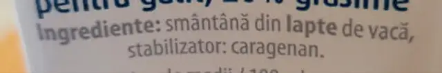 Smantana pentru Gatit 20% ingredients label