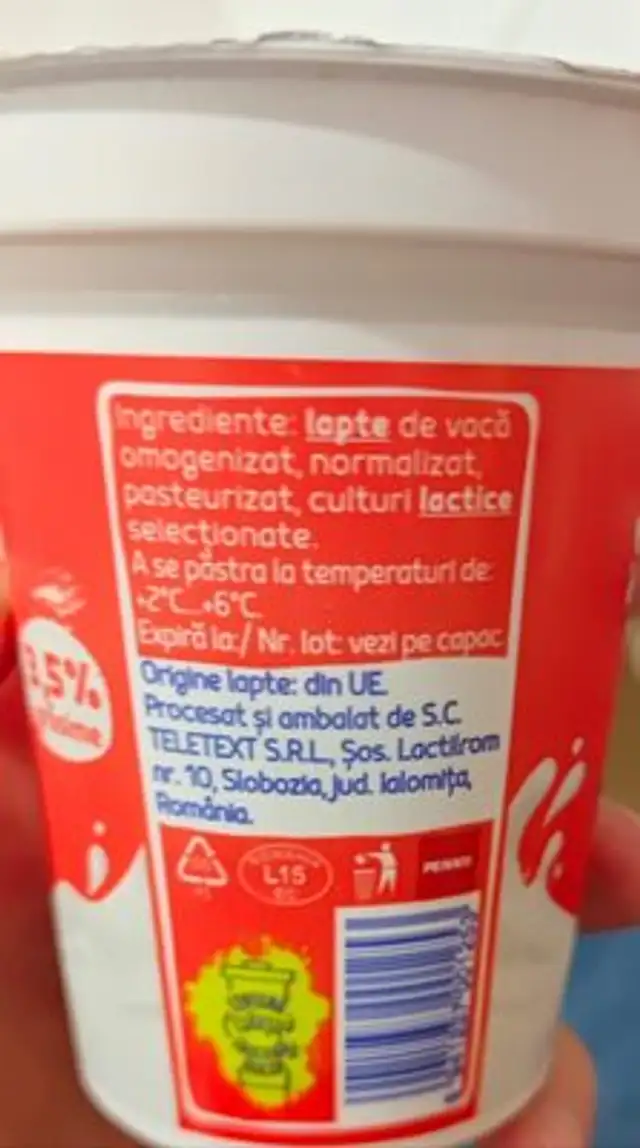 Iaurt 3.5% ingredients label