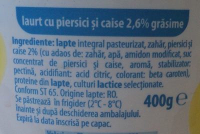 Zuzu Iaurt cu piersici și caise ingredients label
