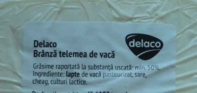Delaco Telemea de vaca ingredients label