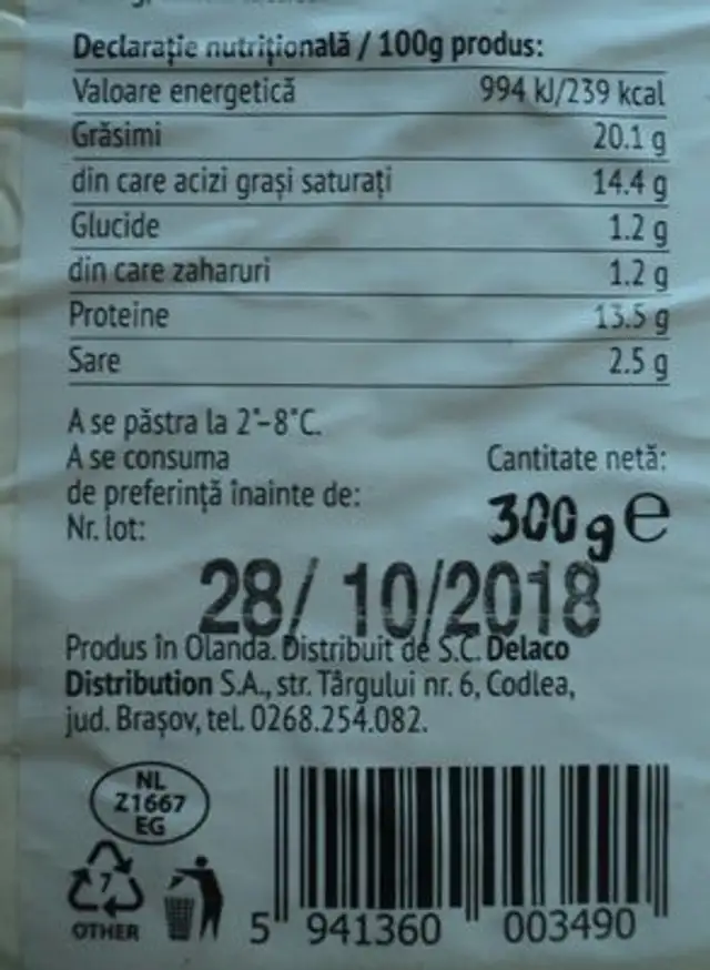 Delaco Telemea de vaca nutrition facts table