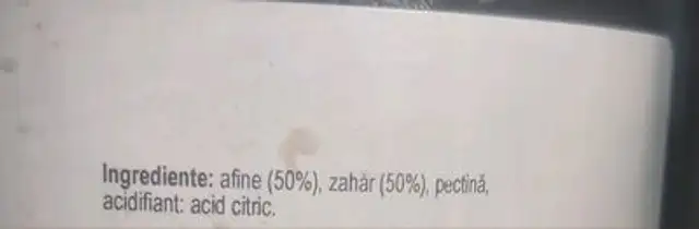 Dulceață de afine ingredients label