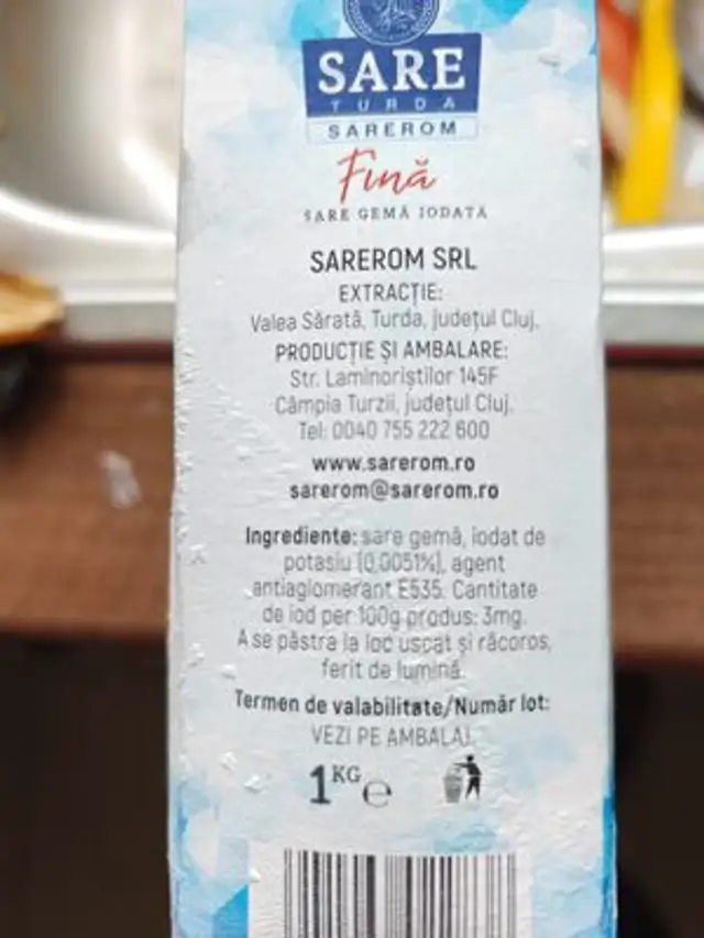 Sare gema iodata fina ingredients label