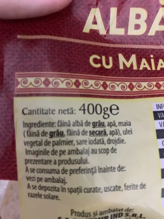 Franzela Alba ingredients label