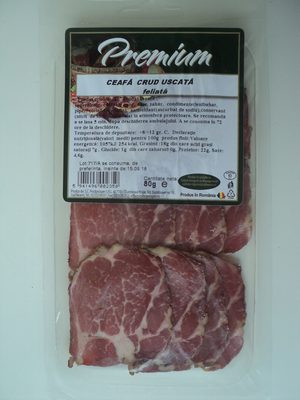 Premium Ceafa crud uscata, feliata front packaging