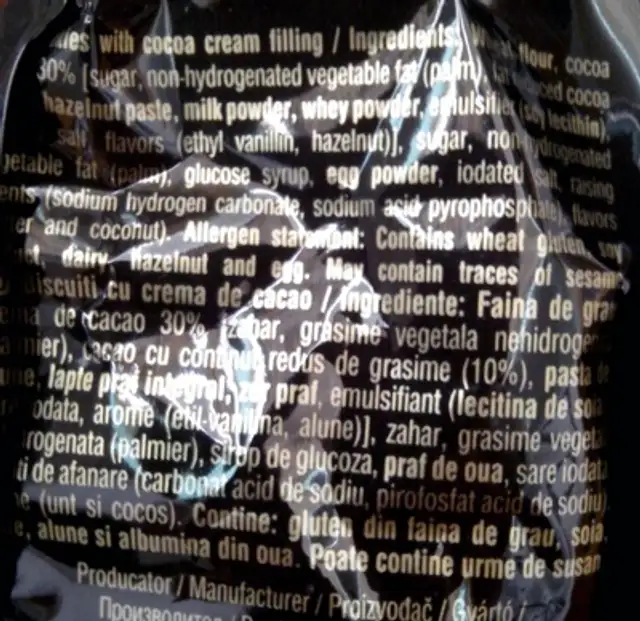 Biskrem ingredients label