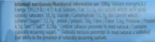 TABLETĂ CU LAPTE FĂRĂ ZAHARURI ADĂUGATE CU ÎNDULCITOR nutrition facts table
