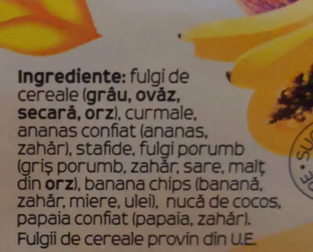 SanoVita fruit musli ingredients label