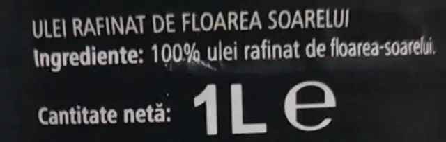 Ulei rafinat de floarea soarelui ingredients label