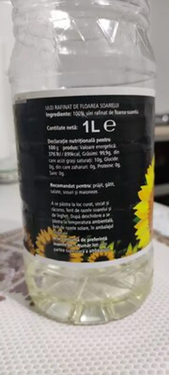 Ulei rafinat de floarea soarelui nutrition facts table