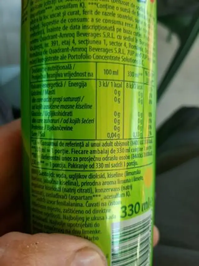 Unknown nutrition facts table