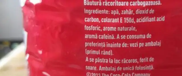 Coca Cola 2L ingredients label