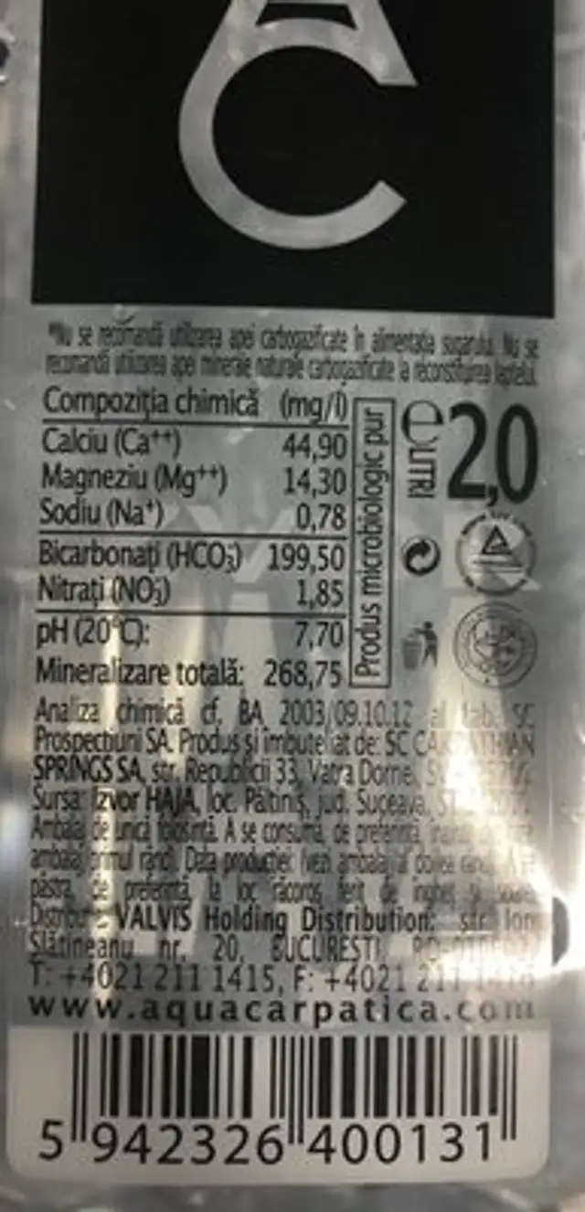 Apa plata ingredients label