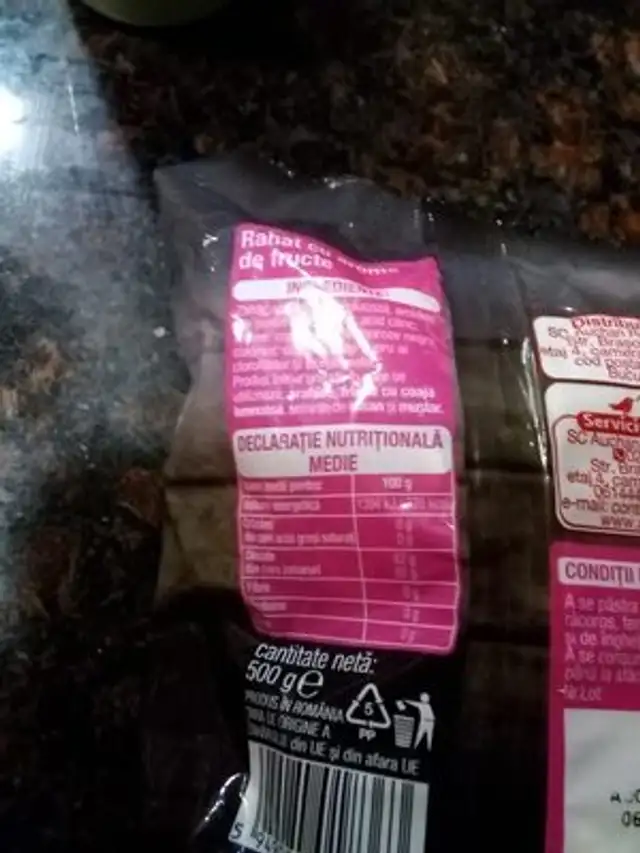 Unknown nutrition facts table