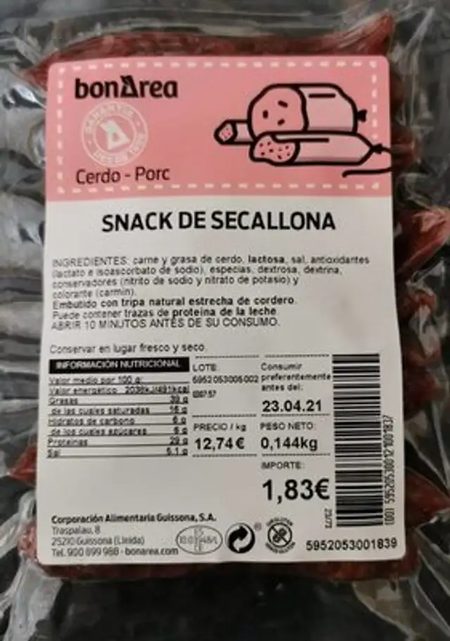 Snack de secallona nutrition facts table