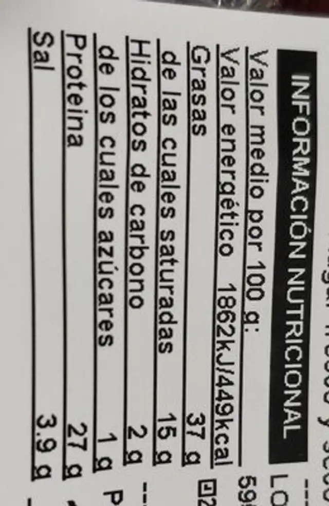 Snack de secallona nutrition facts table