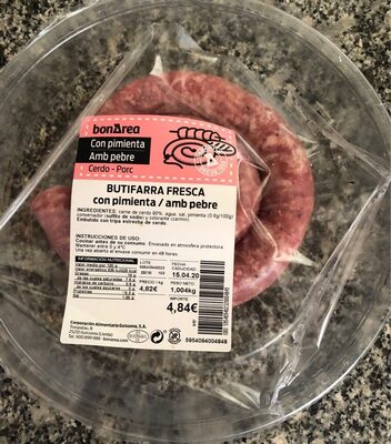 Butifarra fresca con pimienta front packaging