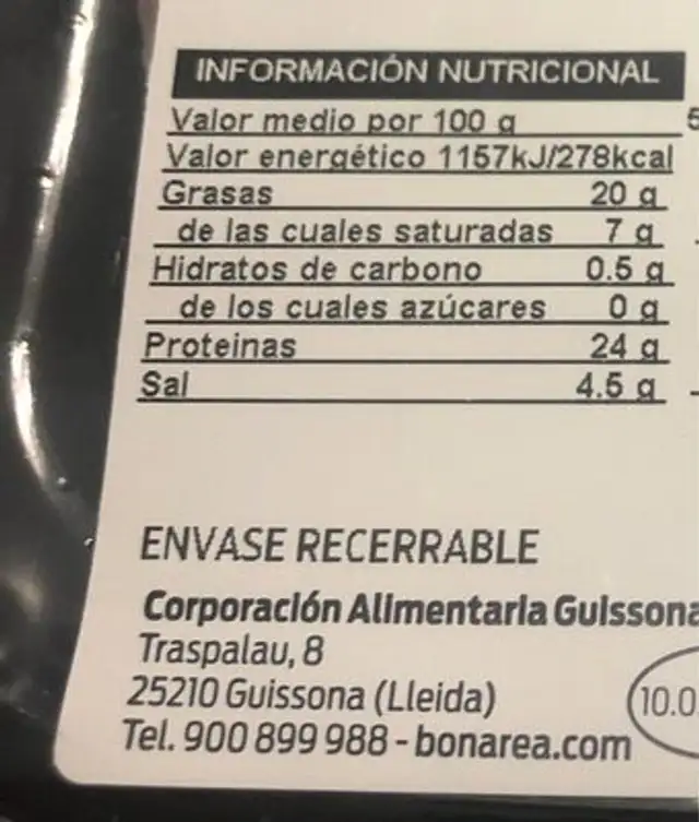 Jamon de cebo iberico nutrition facts table