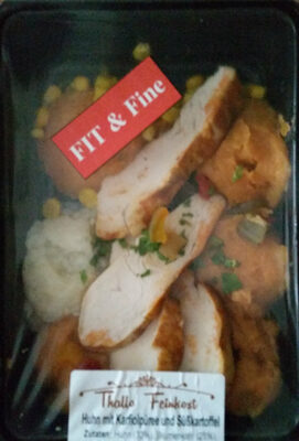 Huhn mit Kartoffelpüree und Süßkartoffel