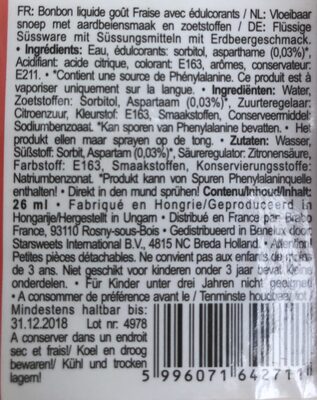 Candy Spray ingredients label
