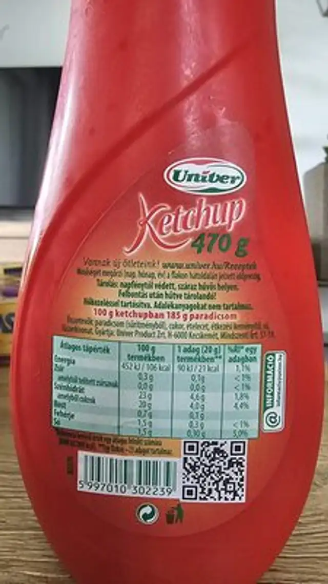 Ketchup nutrition facts table