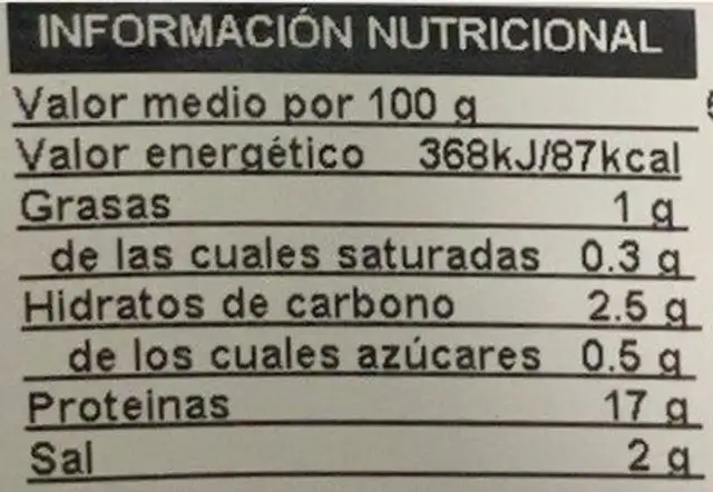 Pechuga de pavo cocida nutrition facts table