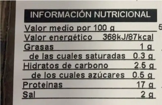 Pechuga pavo cocida nutrition facts table